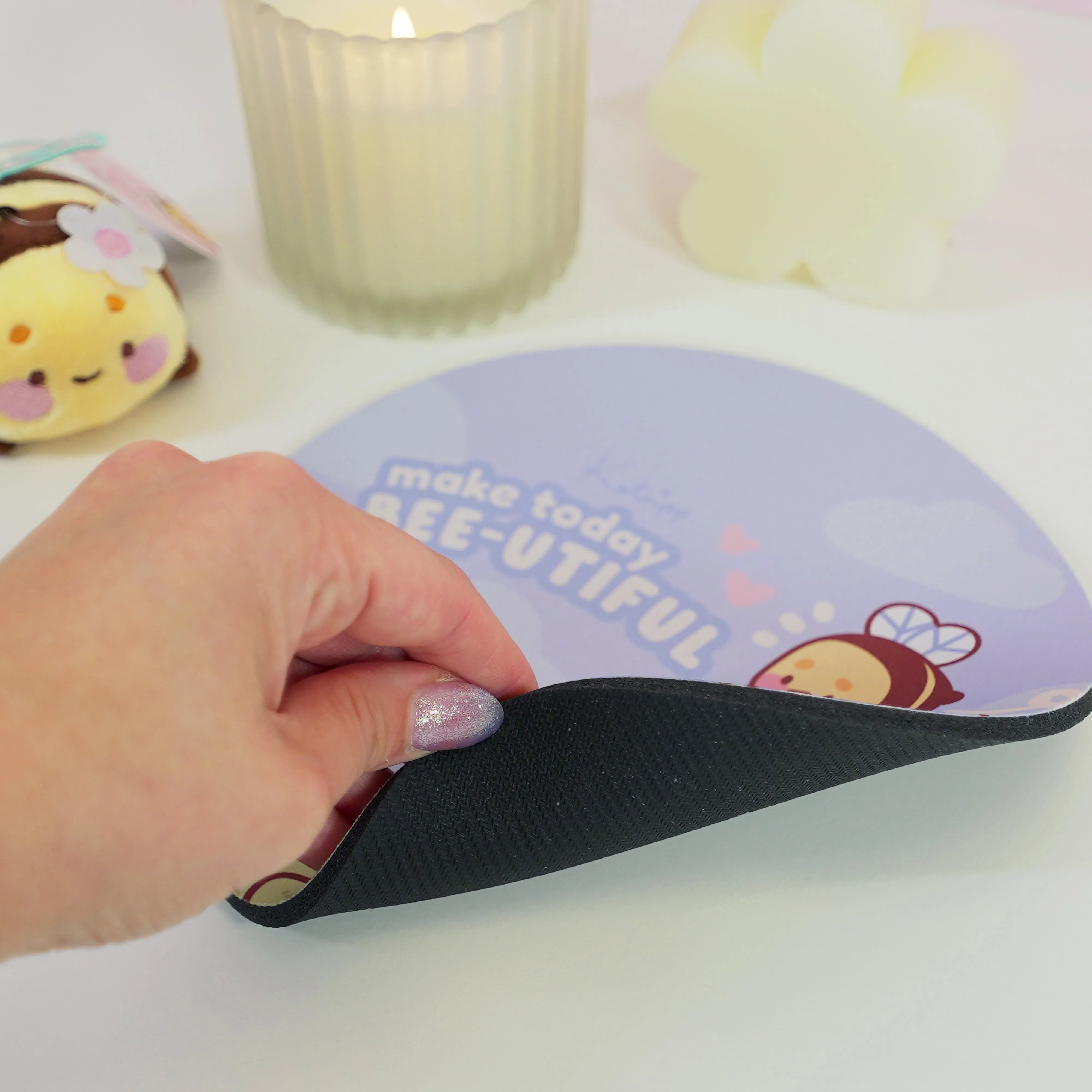 Bumblebutt & Blue Hydrangea Mouse Pad | Make Today Bee-utiful Quote | Cute Kawaii Floral Desk Decor