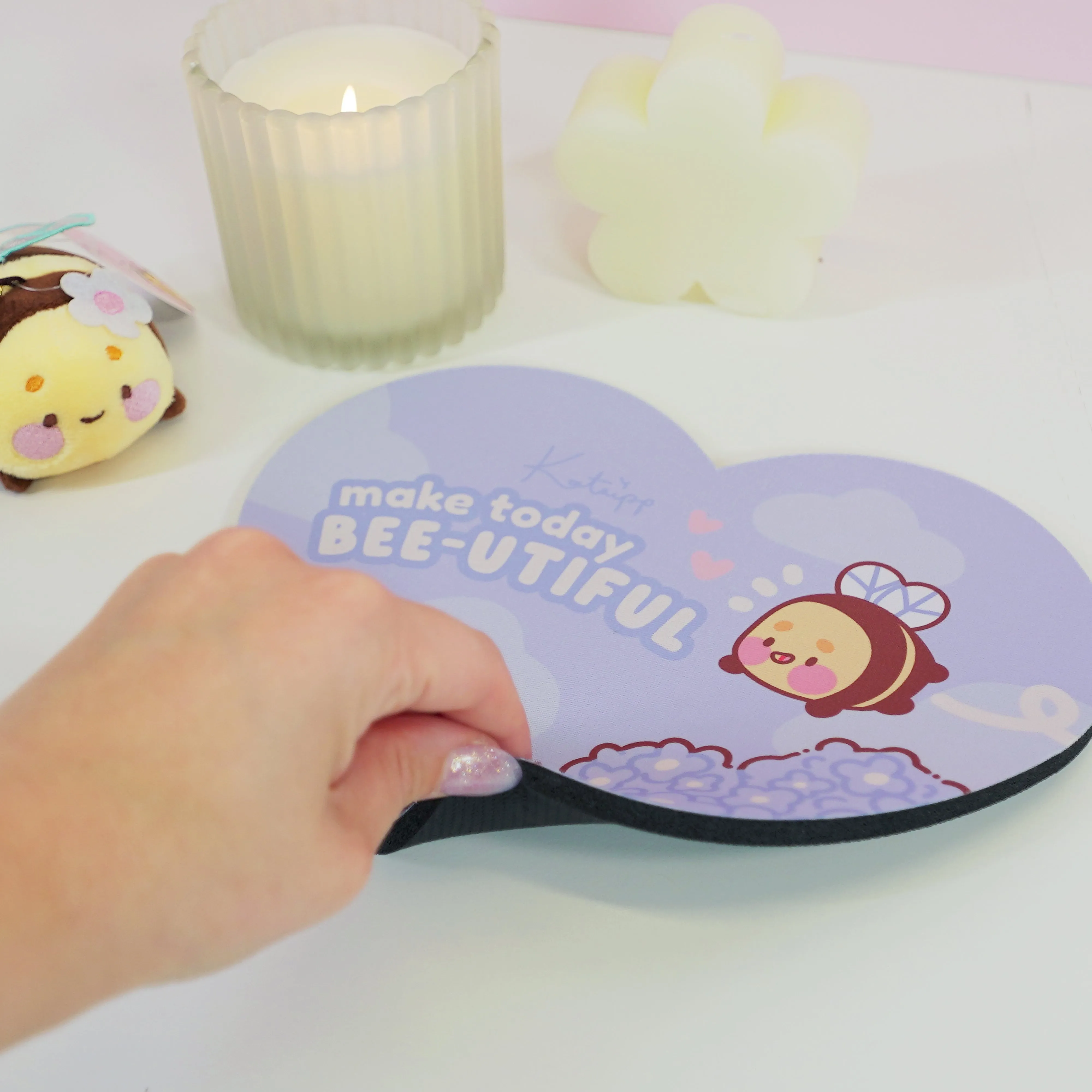 Bumblebutt & Blue Hydrangea Mouse Pad | Make Today Bee-utiful Quote | Cute Kawaii Floral Desk Decor