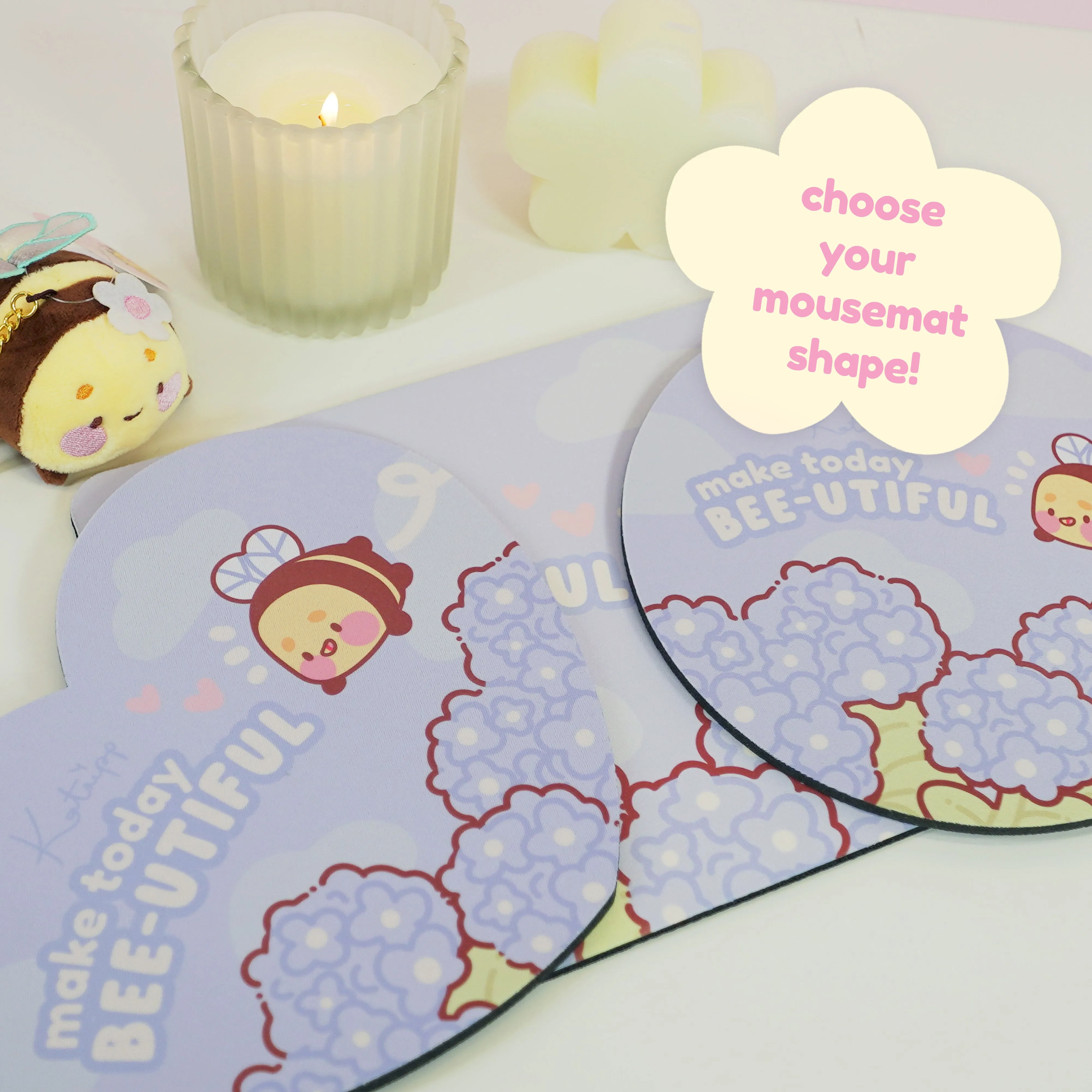 Bumblebutt & Blue Hydrangea Mouse Pad | Make Today Bee-utiful Quote | Cute Kawaii Floral Desk Decor