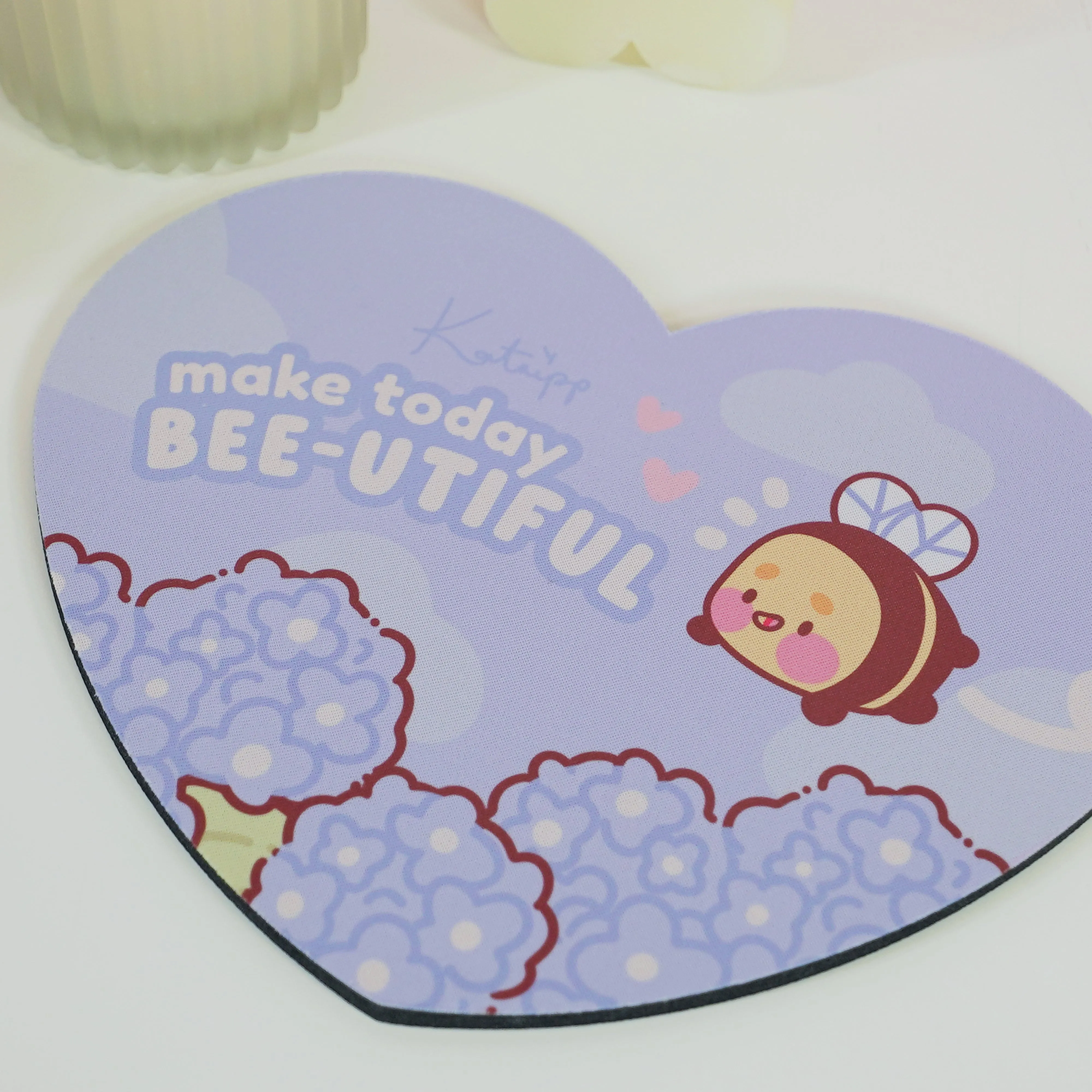 Bumblebutt & Blue Hydrangea Mouse Pad | Make Today Bee-utiful Quote | Cute Kawaii Floral Desk Decor