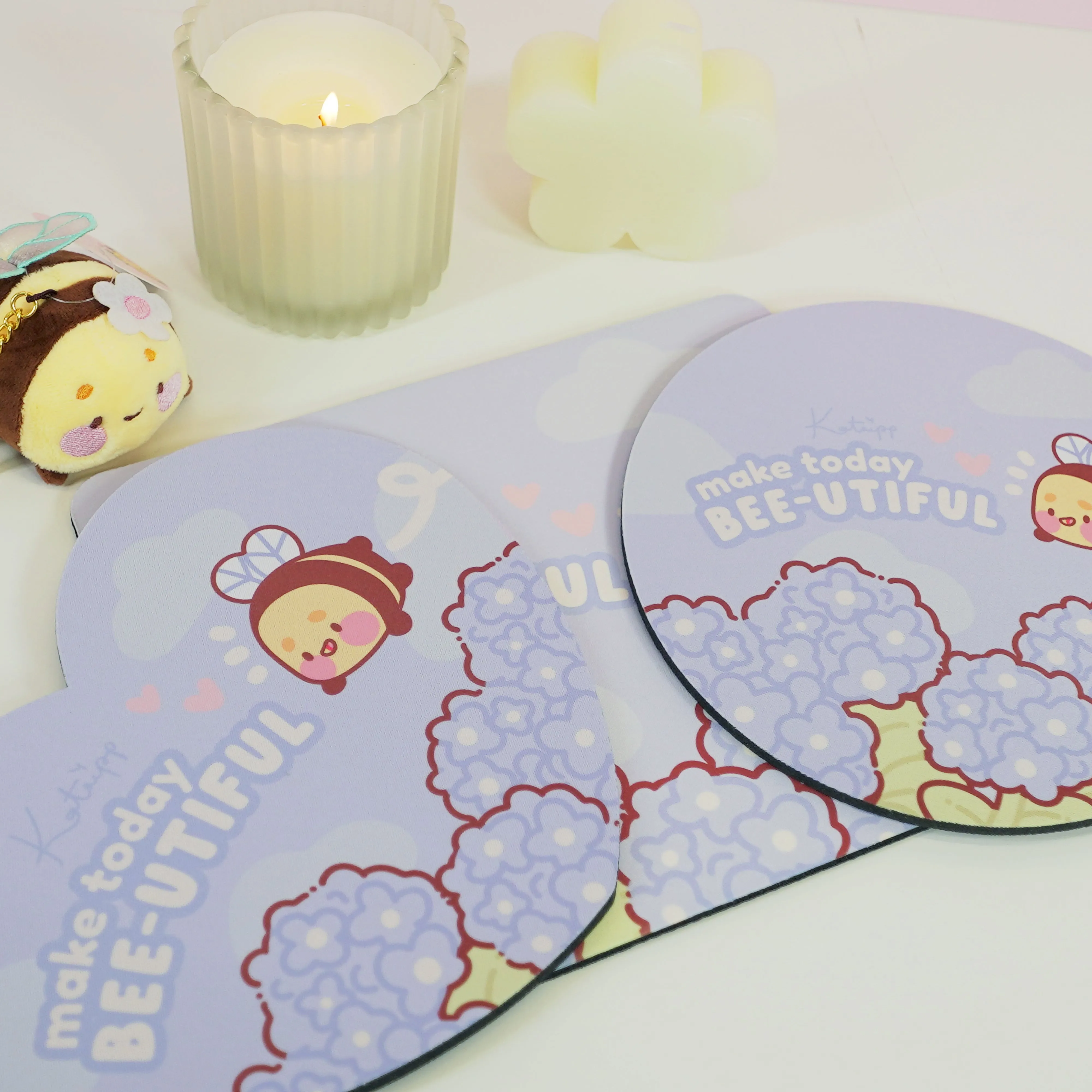 Bumblebutt & Blue Hydrangea Mouse Pad | Make Today Bee-utiful Quote | Cute Kawaii Floral Desk Decor