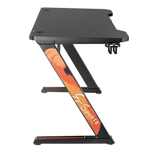 Carbon Fiber Tabletop Z-Shaped Gaming Desk with Cup Holder and Headphone Hook SH GMD-02-2 Black