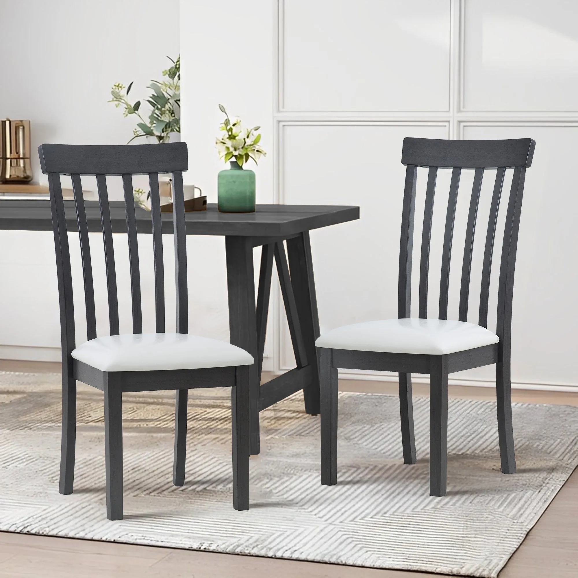 COLAMY Wooden PU Leather Spindle High Back Dining Chairs Model.5890-C
