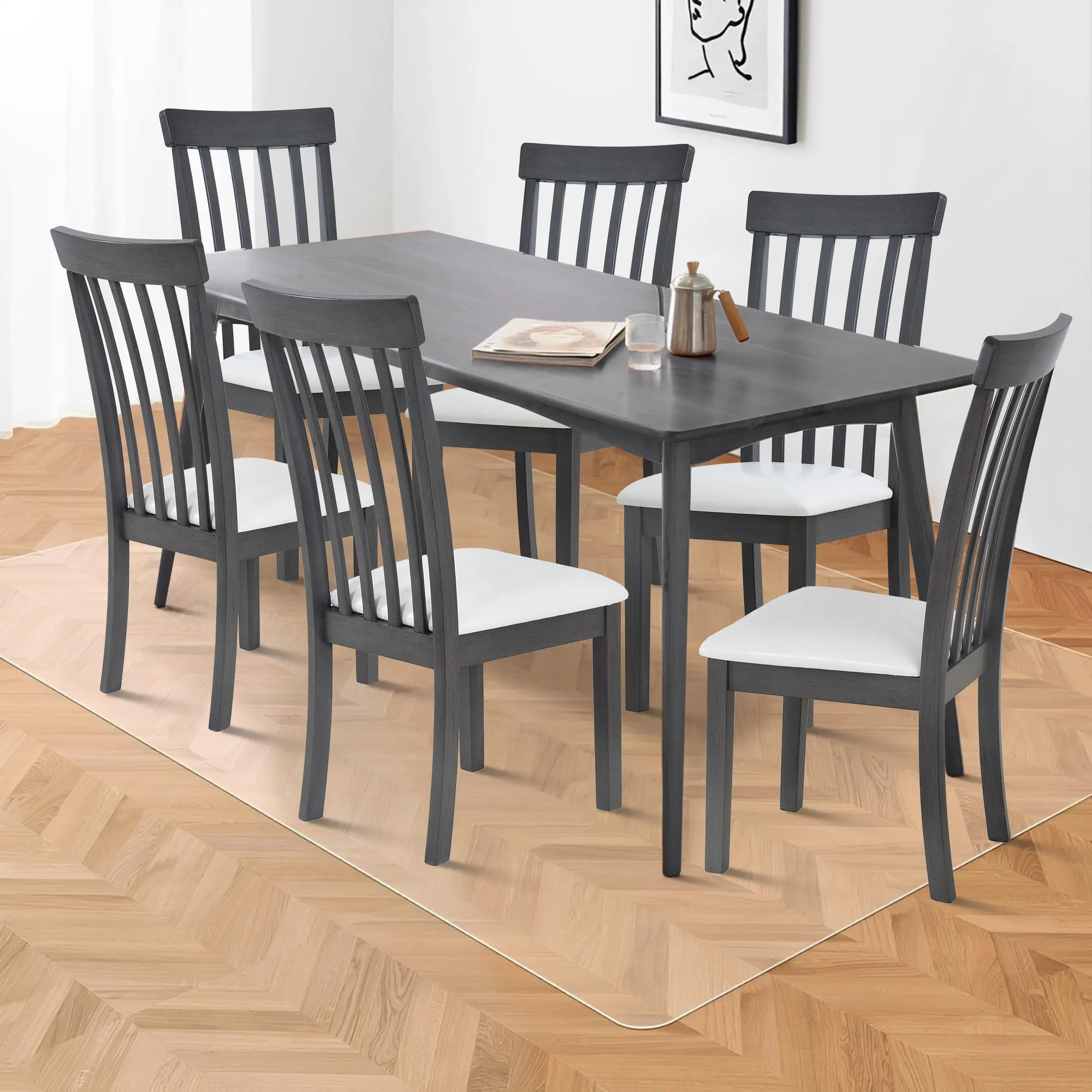 COLAMY Wooden PU Leather Spindle High Back Dining Chairs Model.5890-C