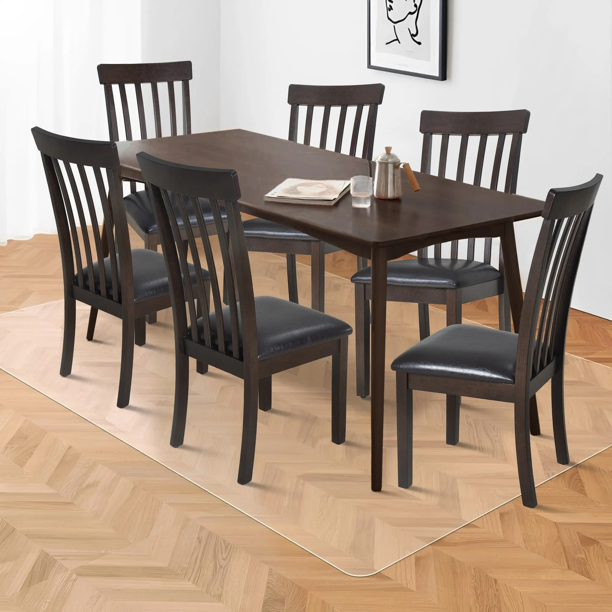 COLAMY Wooden PU Leather Spindle High Back Dining Chairs Model.5890-C