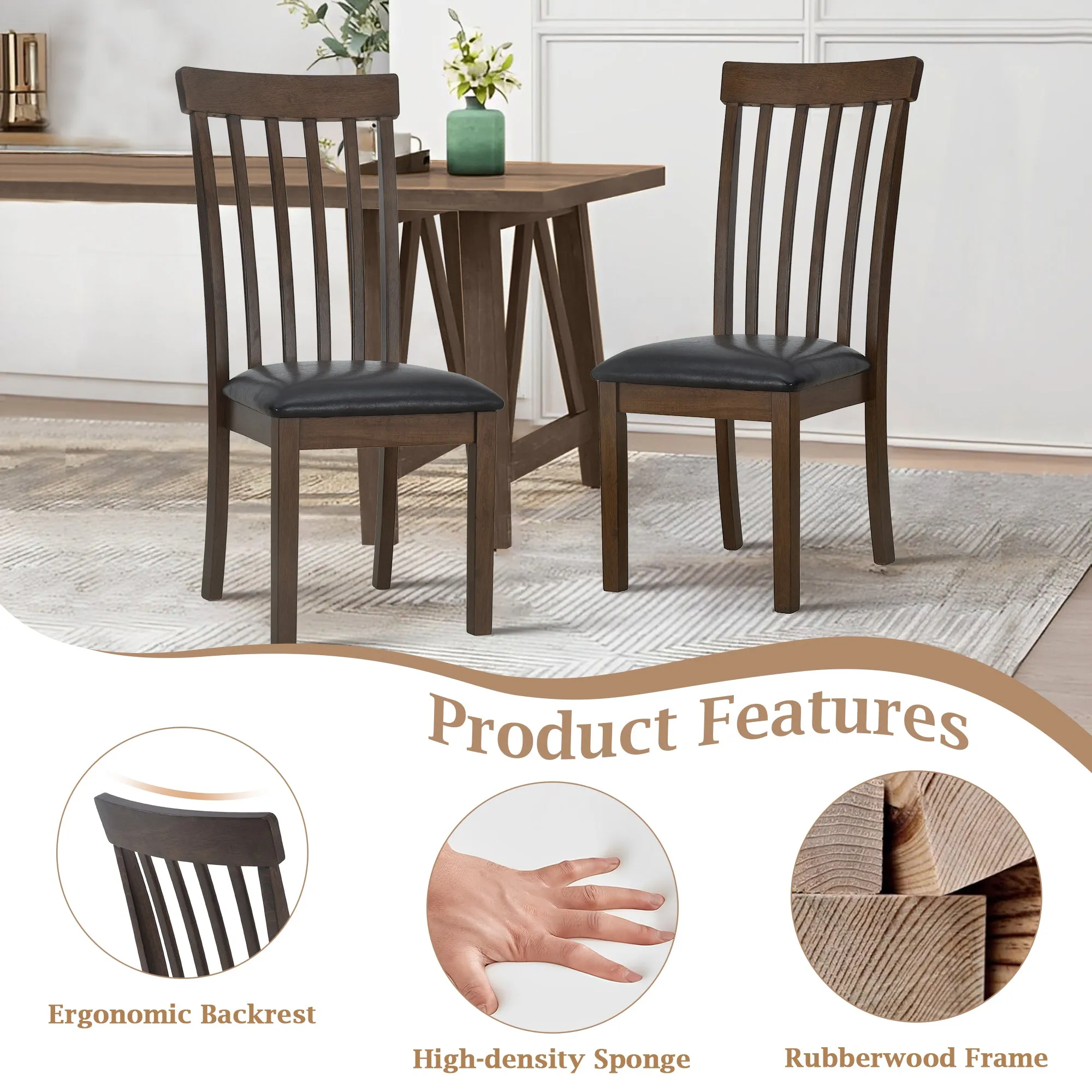COLAMY Wooden PU Leather Spindle High Back Dining Chairs Model.5890-C