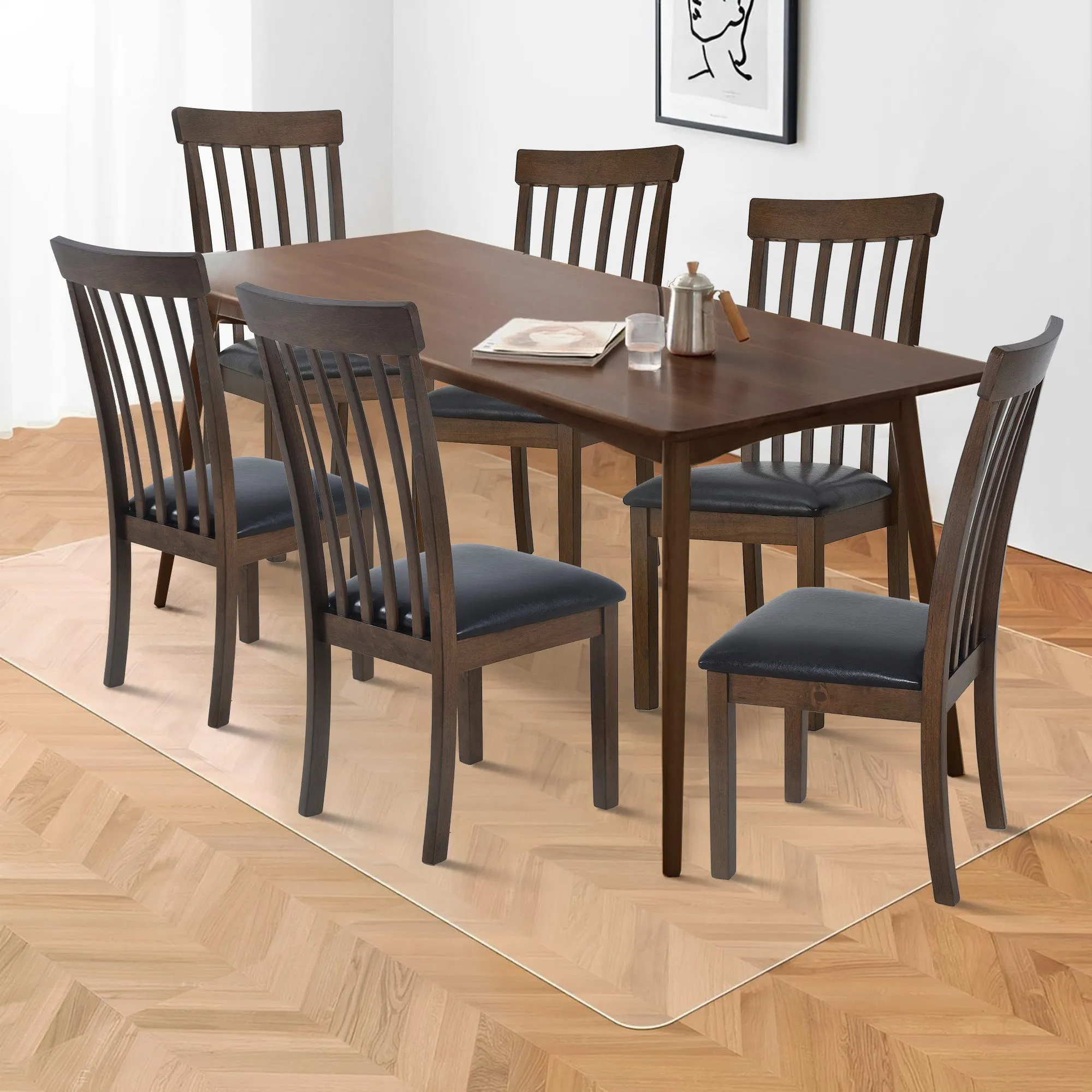 COLAMY Wooden PU Leather Spindle High Back Dining Chairs Model.5890-C