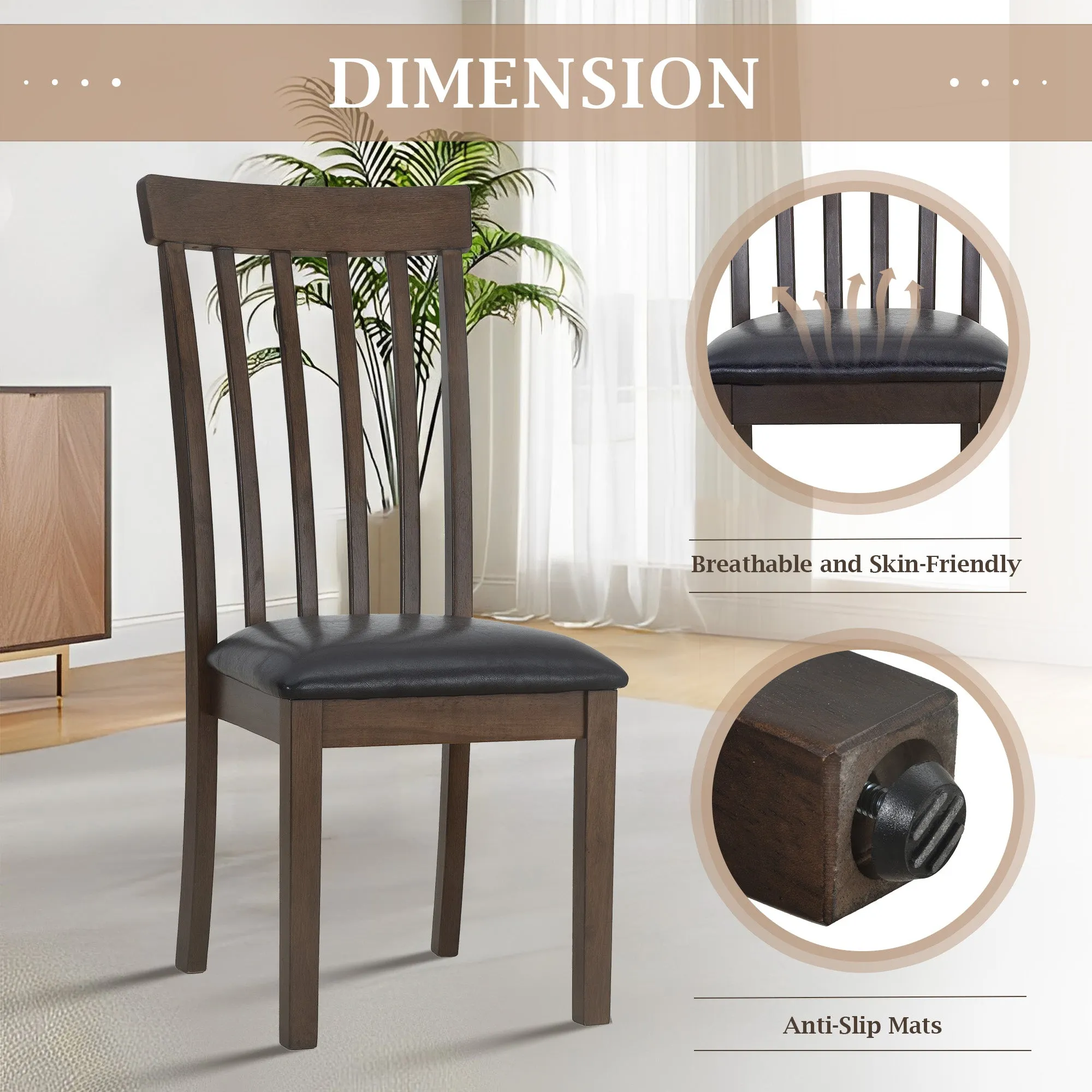 COLAMY Wooden PU Leather Spindle High Back Dining Chairs Model.5890-C