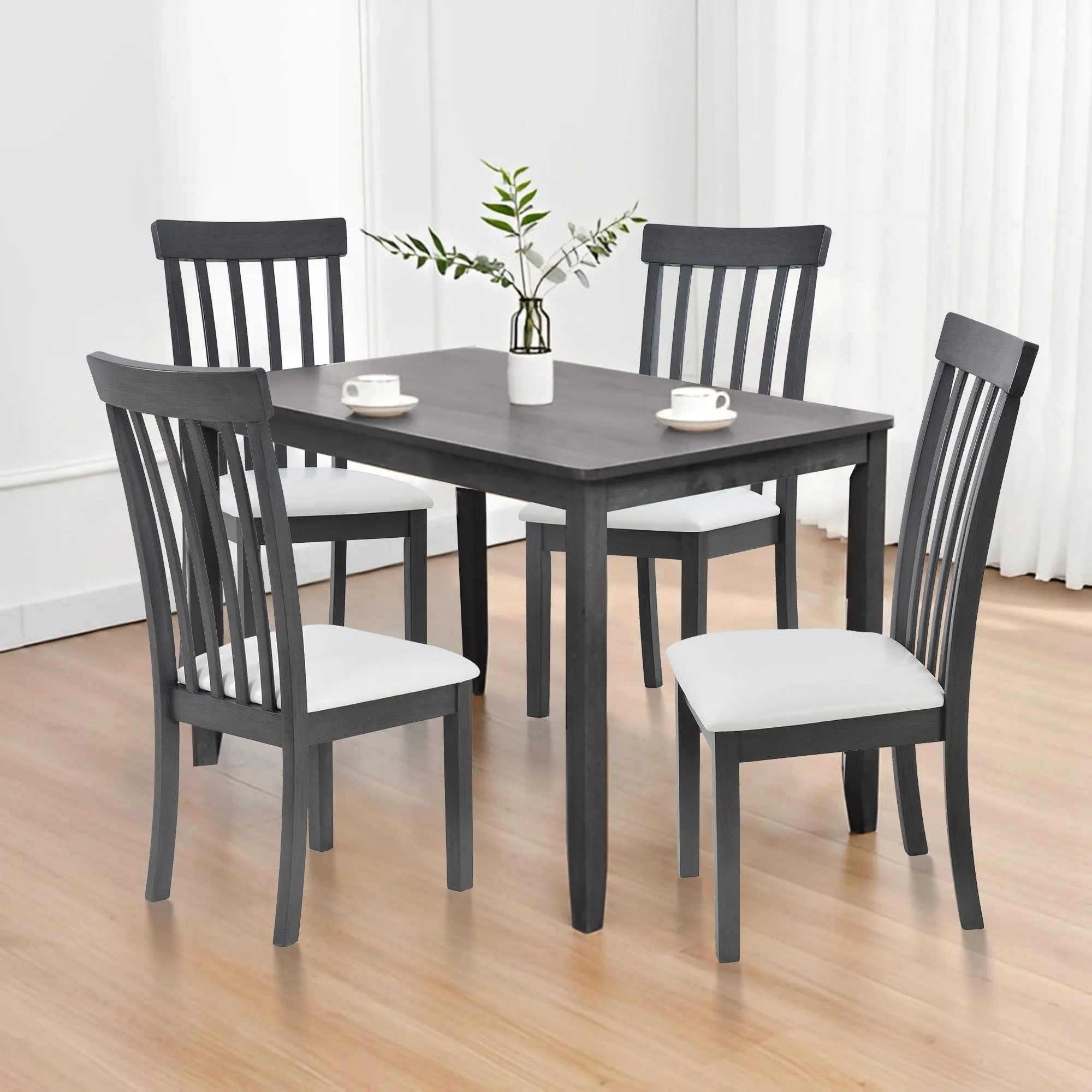 COLAMY Wooden PU Leather Spindle High Back Dining Chairs Model.5890-C