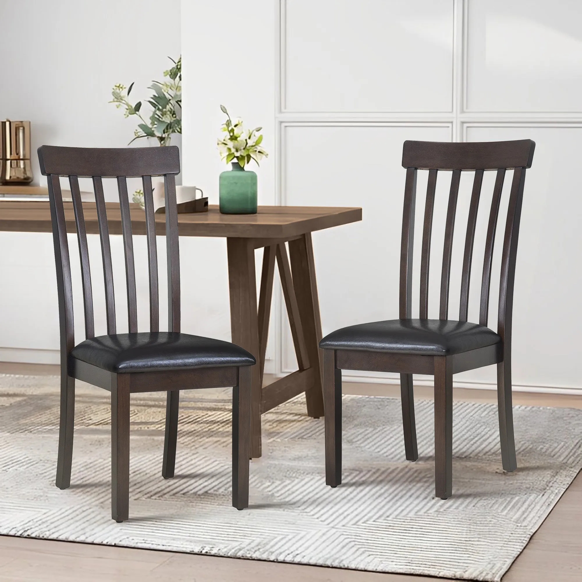 COLAMY Wooden PU Leather Spindle High Back Dining Chairs Model.5890-C