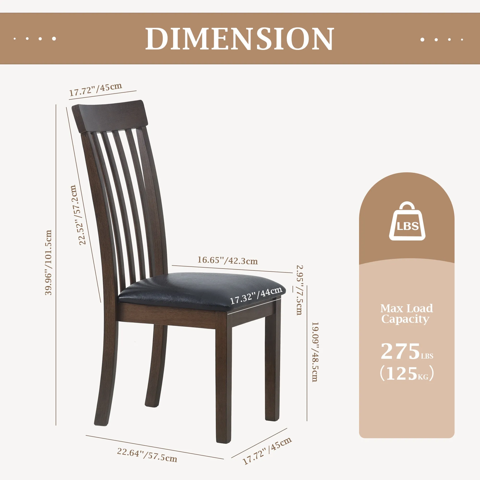 COLAMY Wooden PU Leather Spindle High Back Dining Chairs Model.5890-C