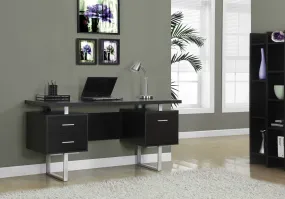 Computer Desk - 60"L / Cappuccino / Silver Metal