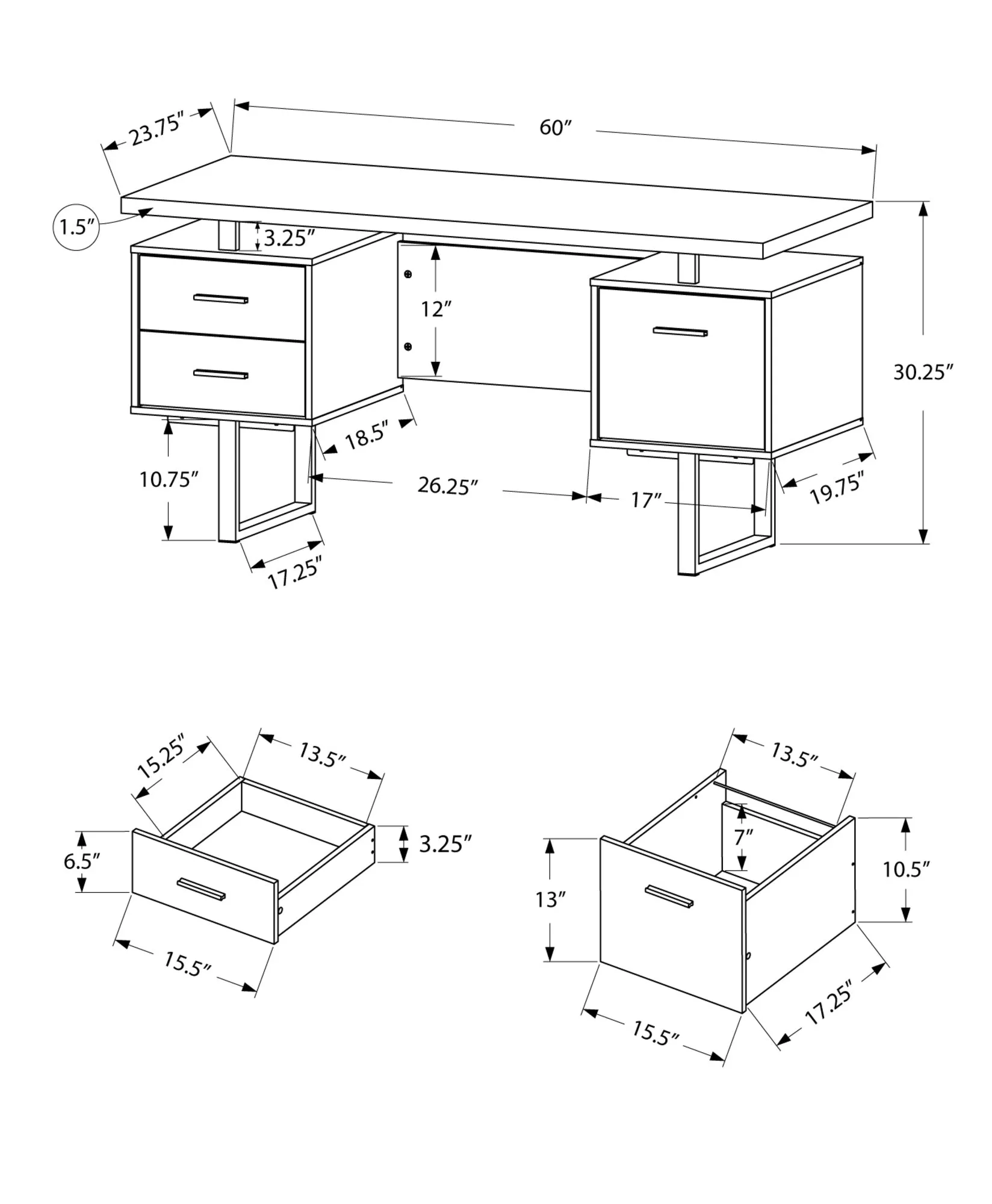Computer Desk - 60"L / Cappuccino / Silver Metal