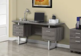 Computer Desk - 60"L / Dark Taupe / Silver Metal