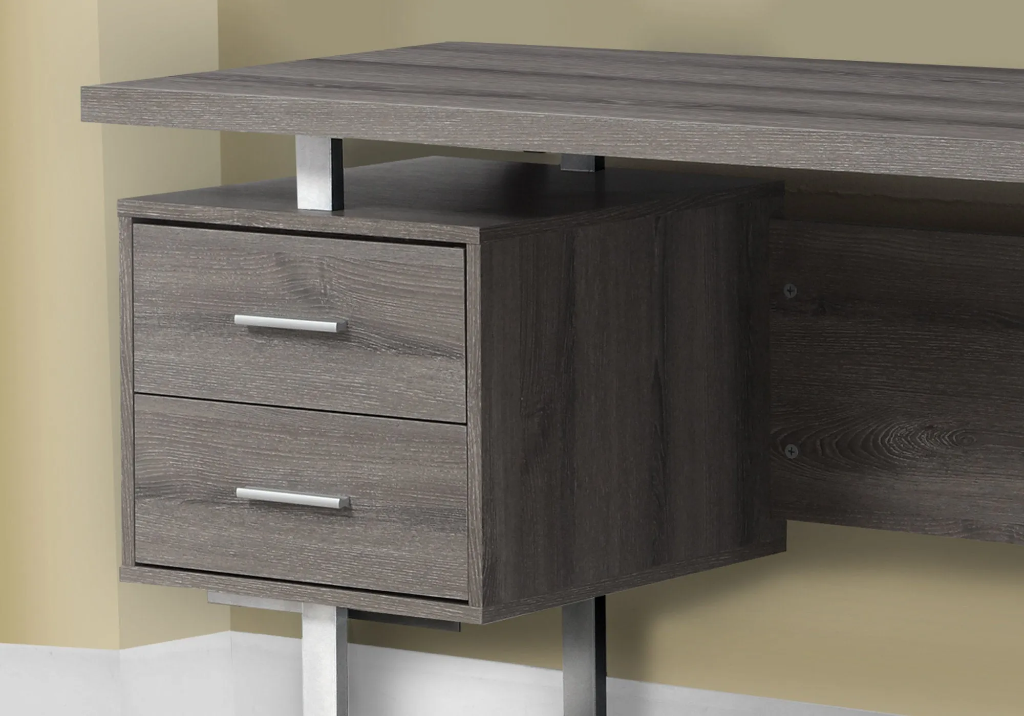 Computer Desk - 60"L / Dark Taupe / Silver Metal
