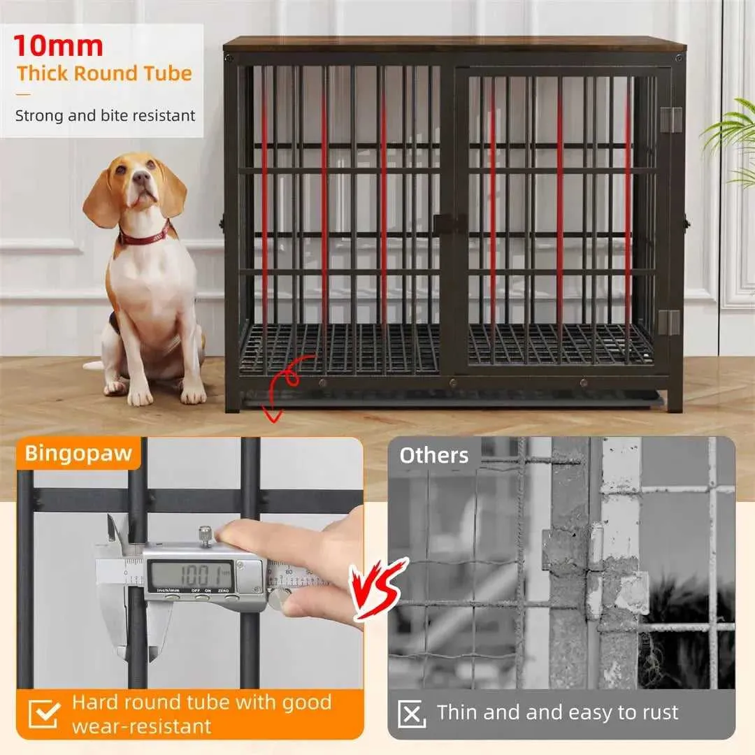 Dog Crate Furniture White Pet Kennel Black Cage End Table with Three Doors and Removable Tray, for Small Medium Large Dogs