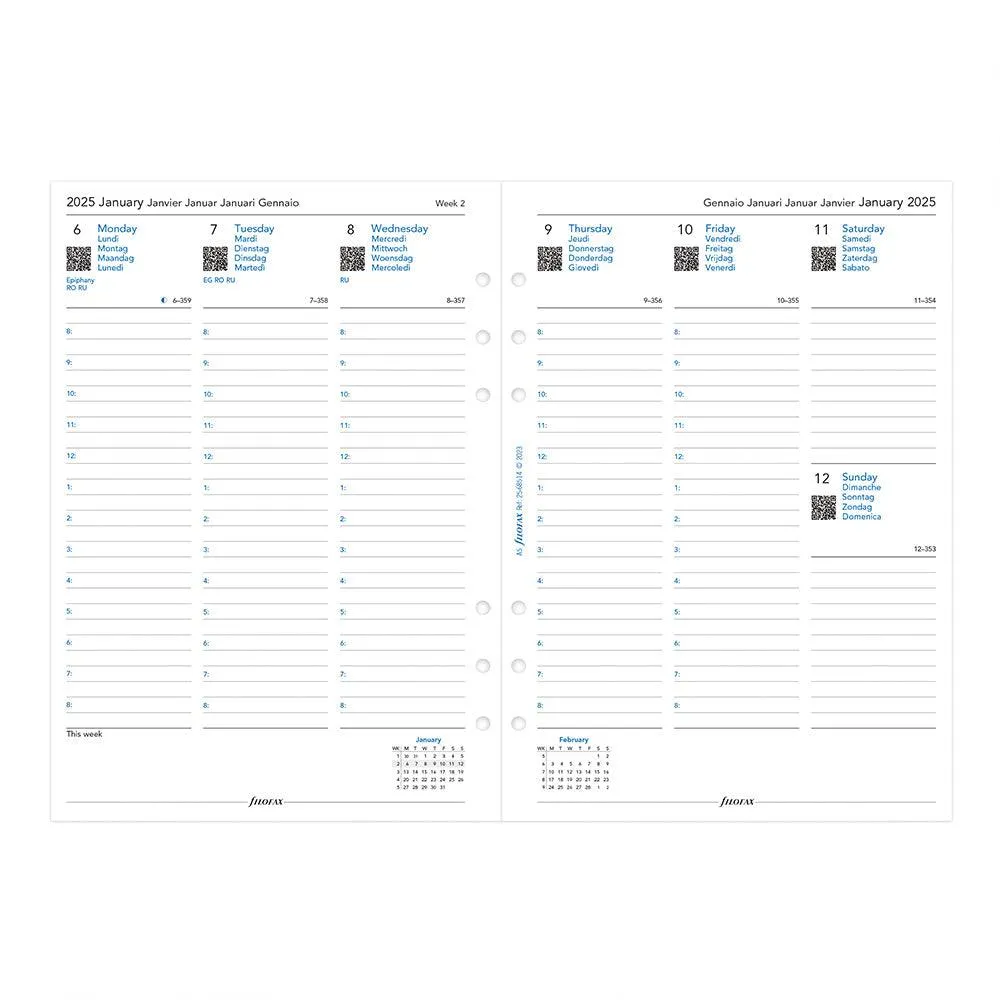 Filofax A5 Week to View with Appointments (5 languages), 2025