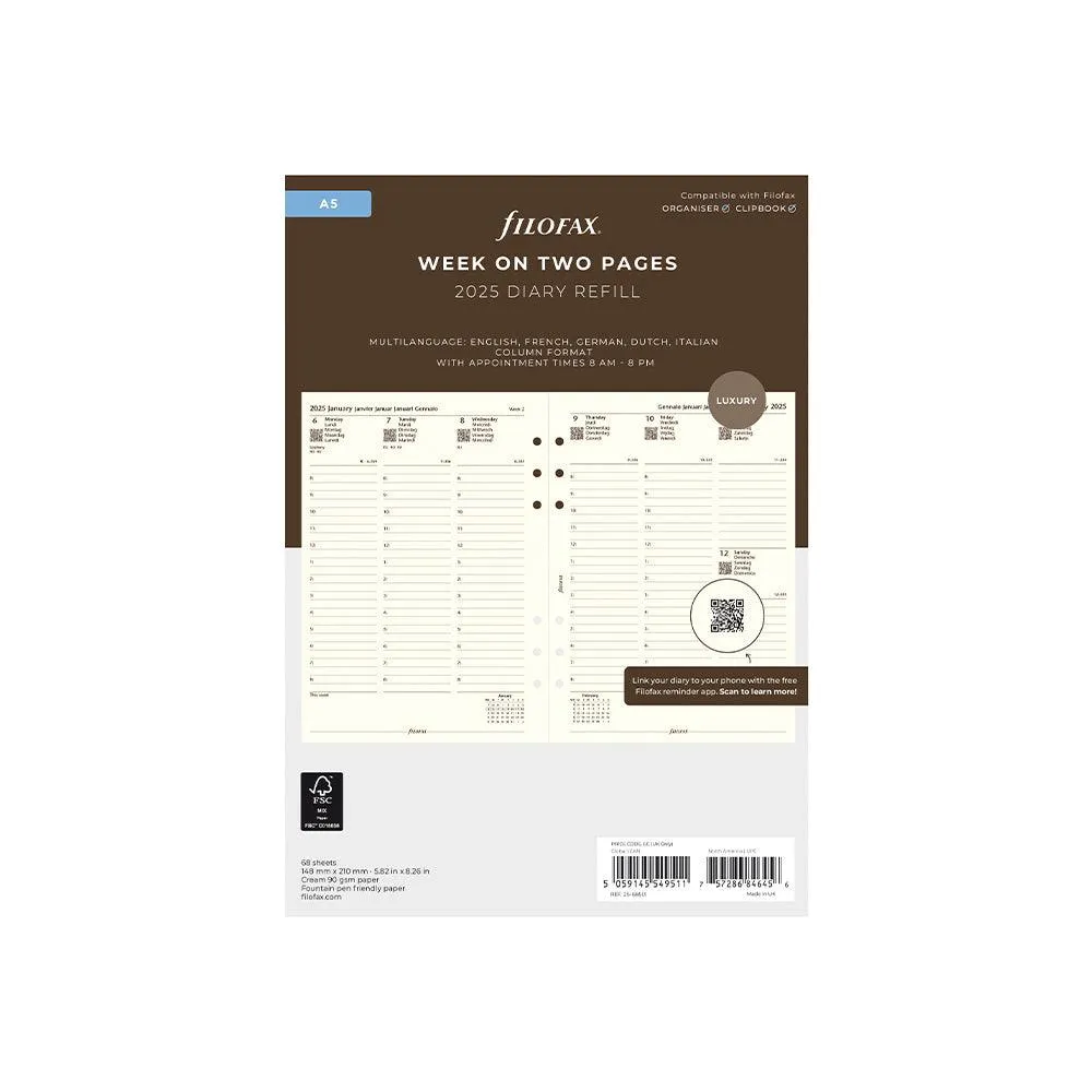 Filofax A5 Week to View with Appointments, Cotton Cream, 2025
