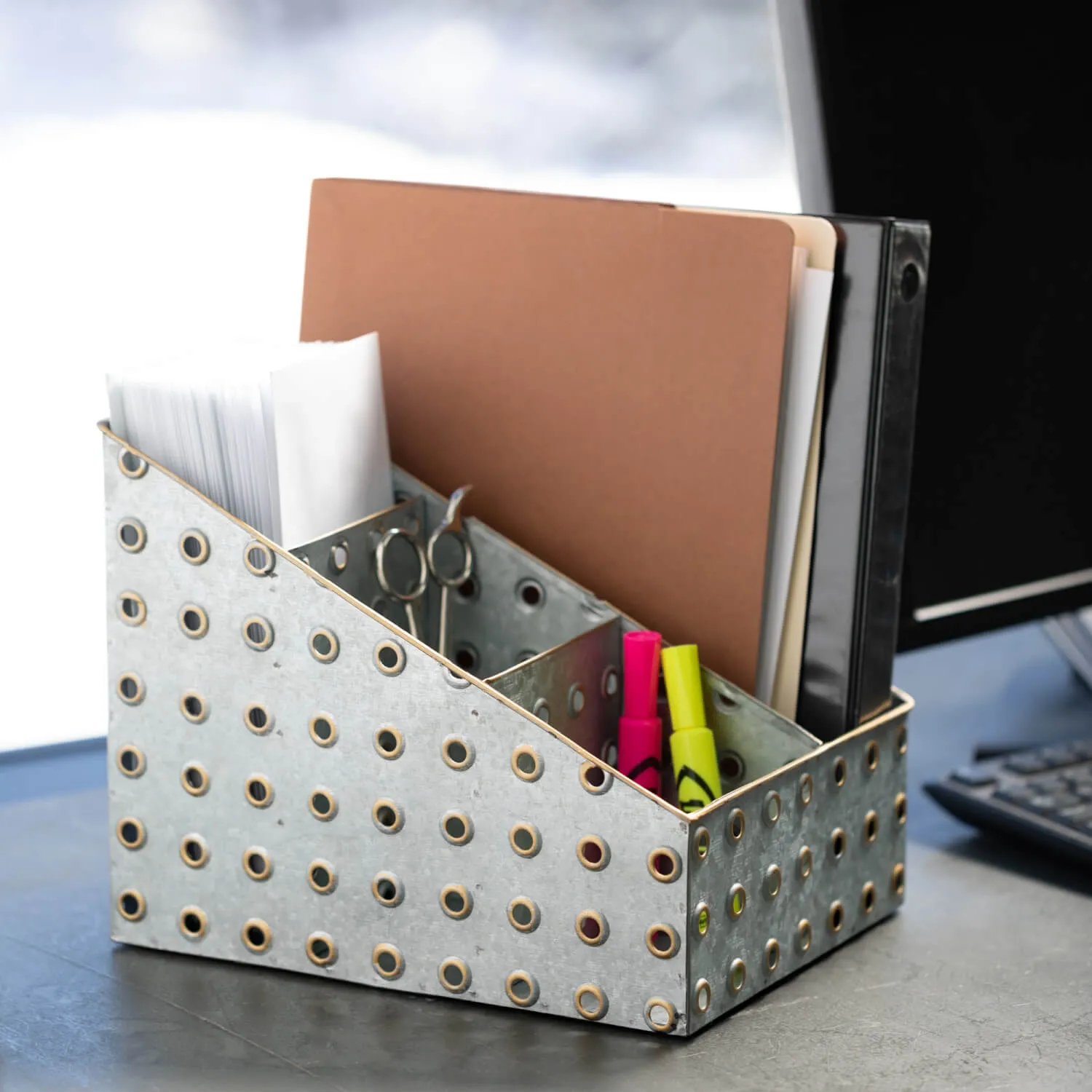 Galvanized Industrial Desk Caddy