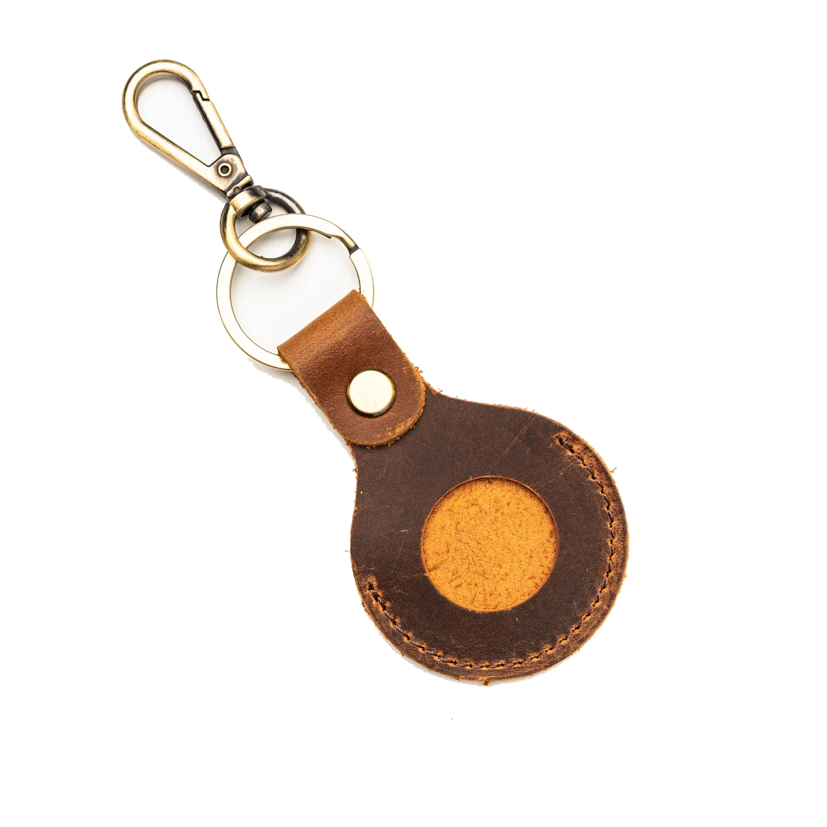 Genuine Leather Airtag Holder Brown