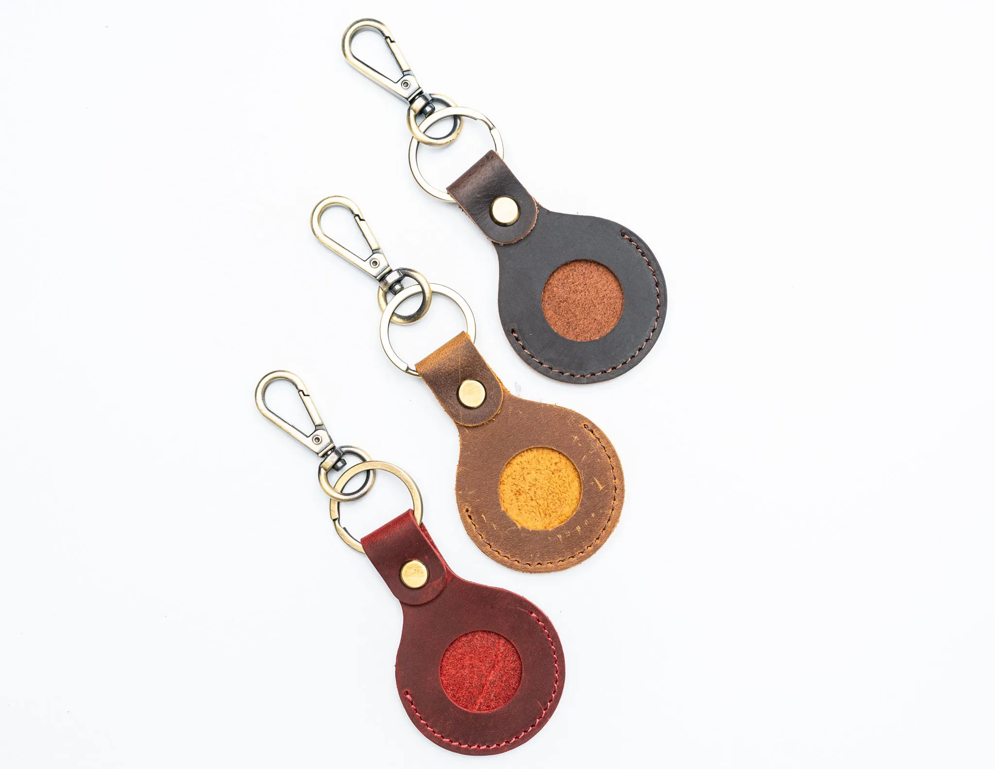 Genuine Leather Airtag Holder Wine