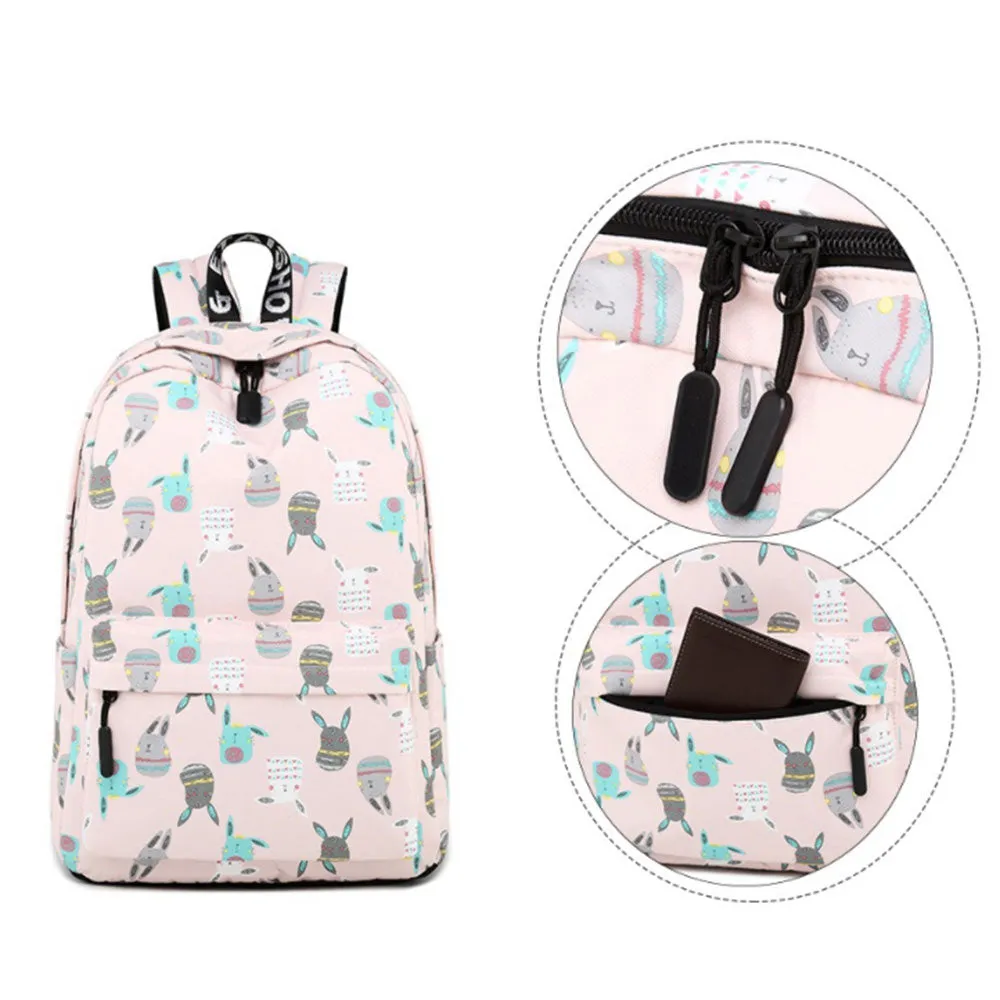 Girls' Cartoon Backpack with Laptop Compartment Rabbit Printing College Backpack