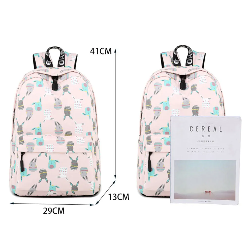 Girls' Cartoon Backpack with Laptop Compartment Rabbit Printing College Backpack