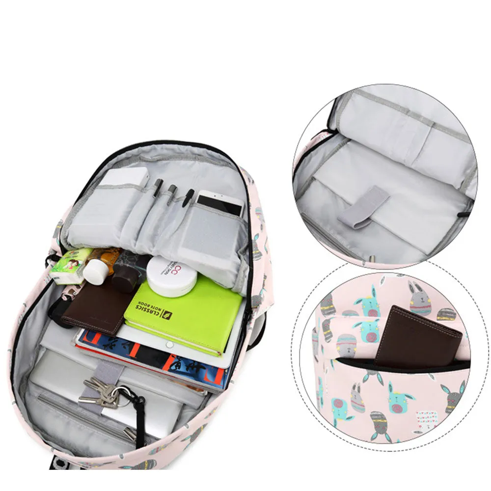 Girls' Cartoon Backpack with Laptop Compartment Rabbit Printing College Backpack