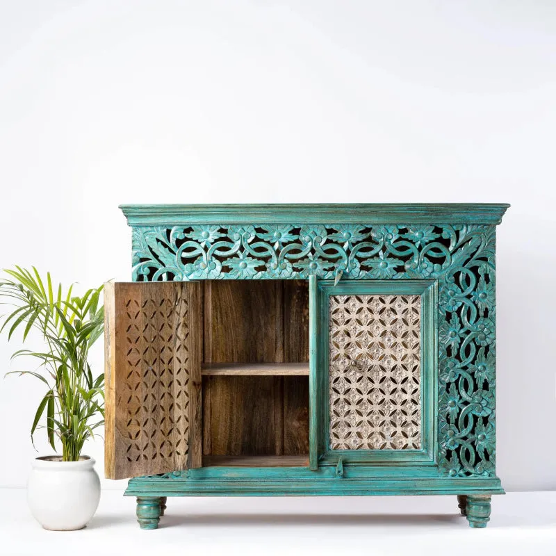 Hand Carved Solid Wooden Hallway Cabinet with Two Door