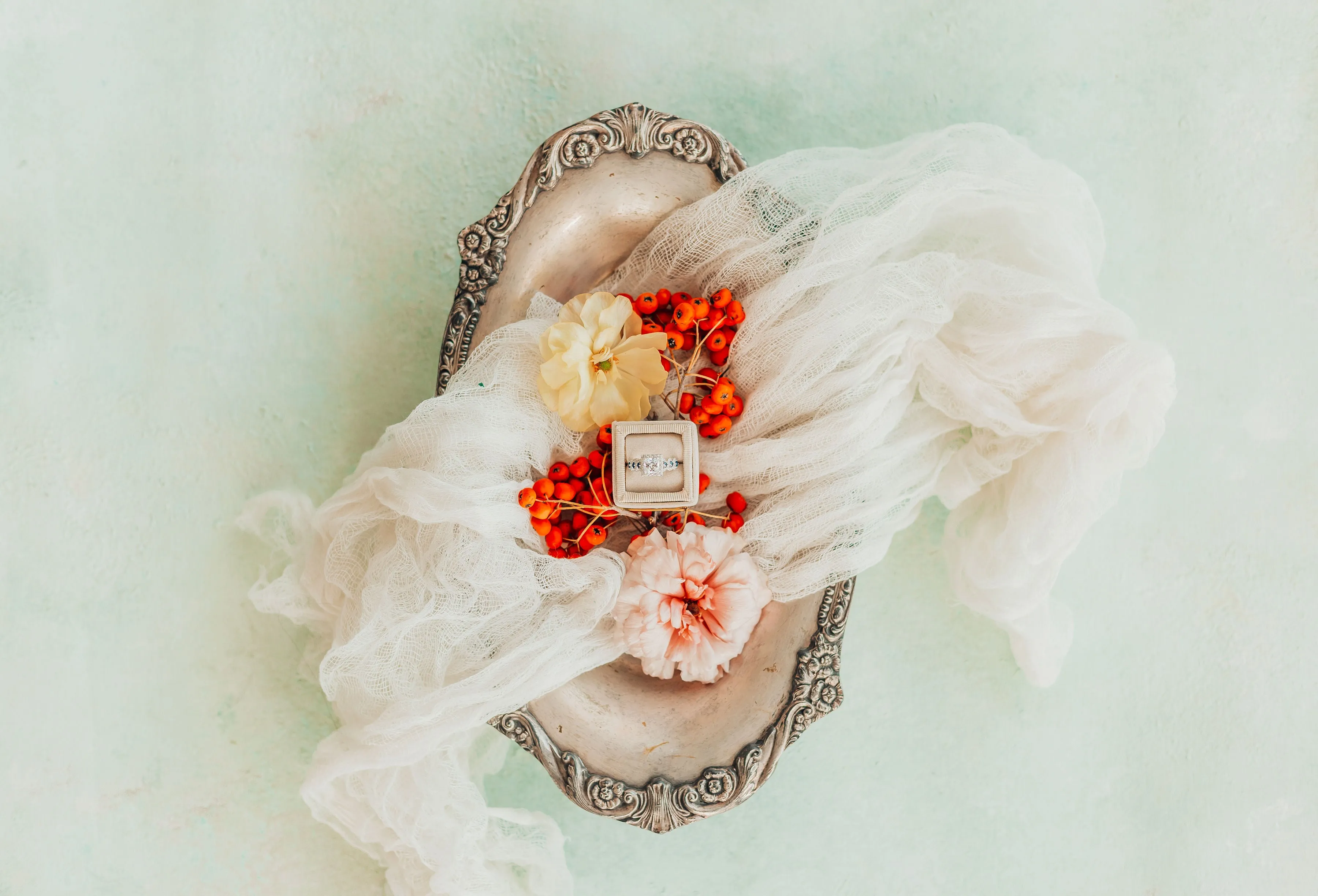 Hand painted, rollable styling mat for wedding photography|Light green