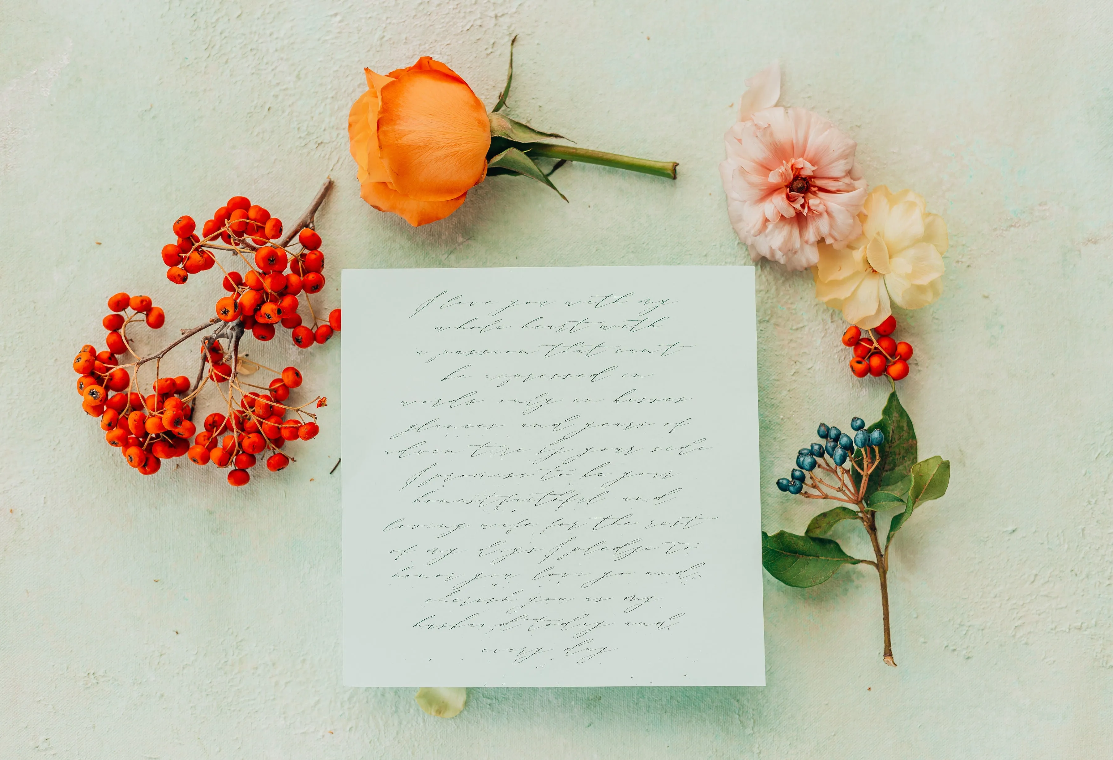 Hand painted, rollable styling mat for wedding photography|Light green