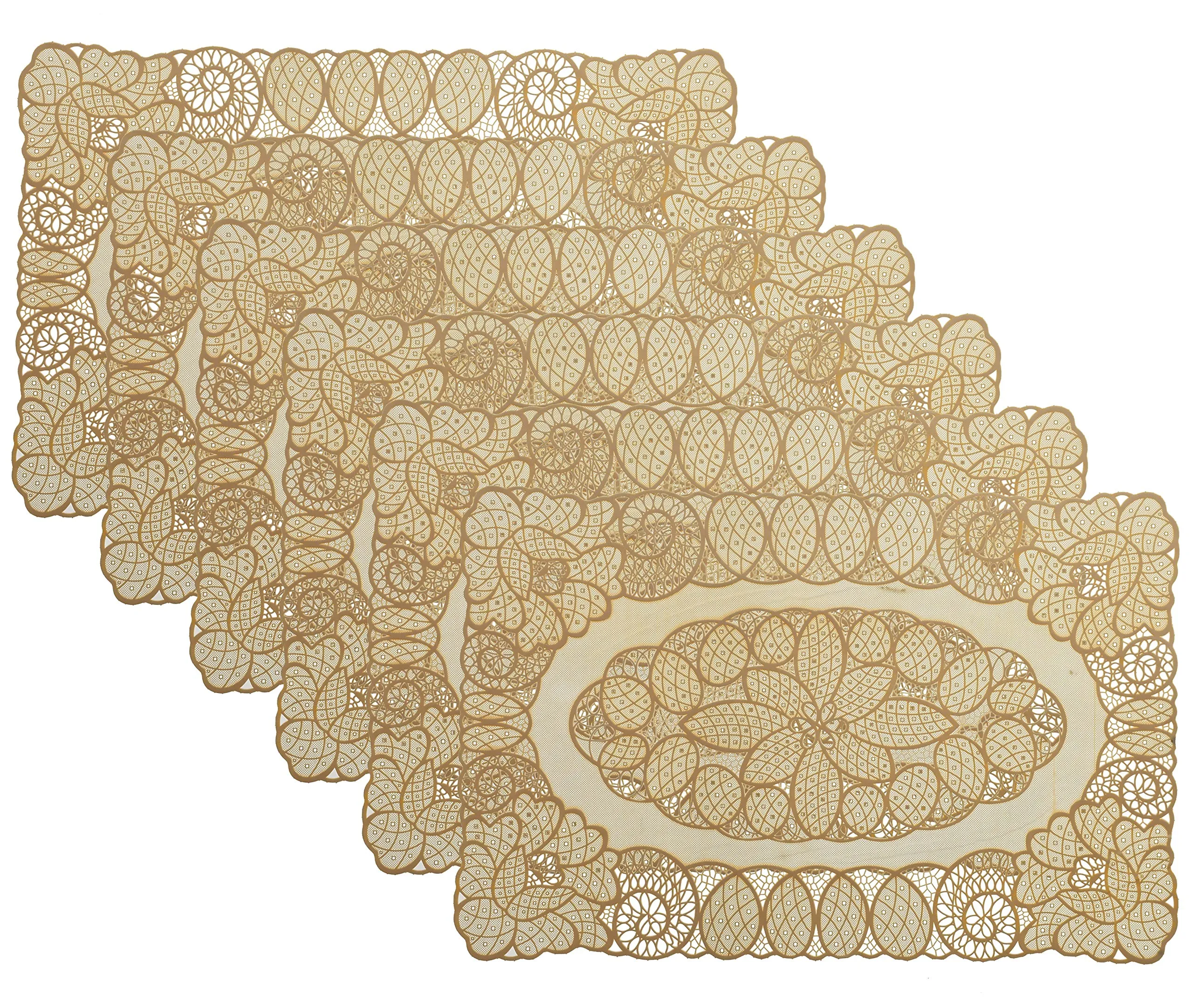 Heart Home Floral Design Virgin Viny Soft Fabric 6 Pieces Dining Table Placemat Set (Cream) HEART631