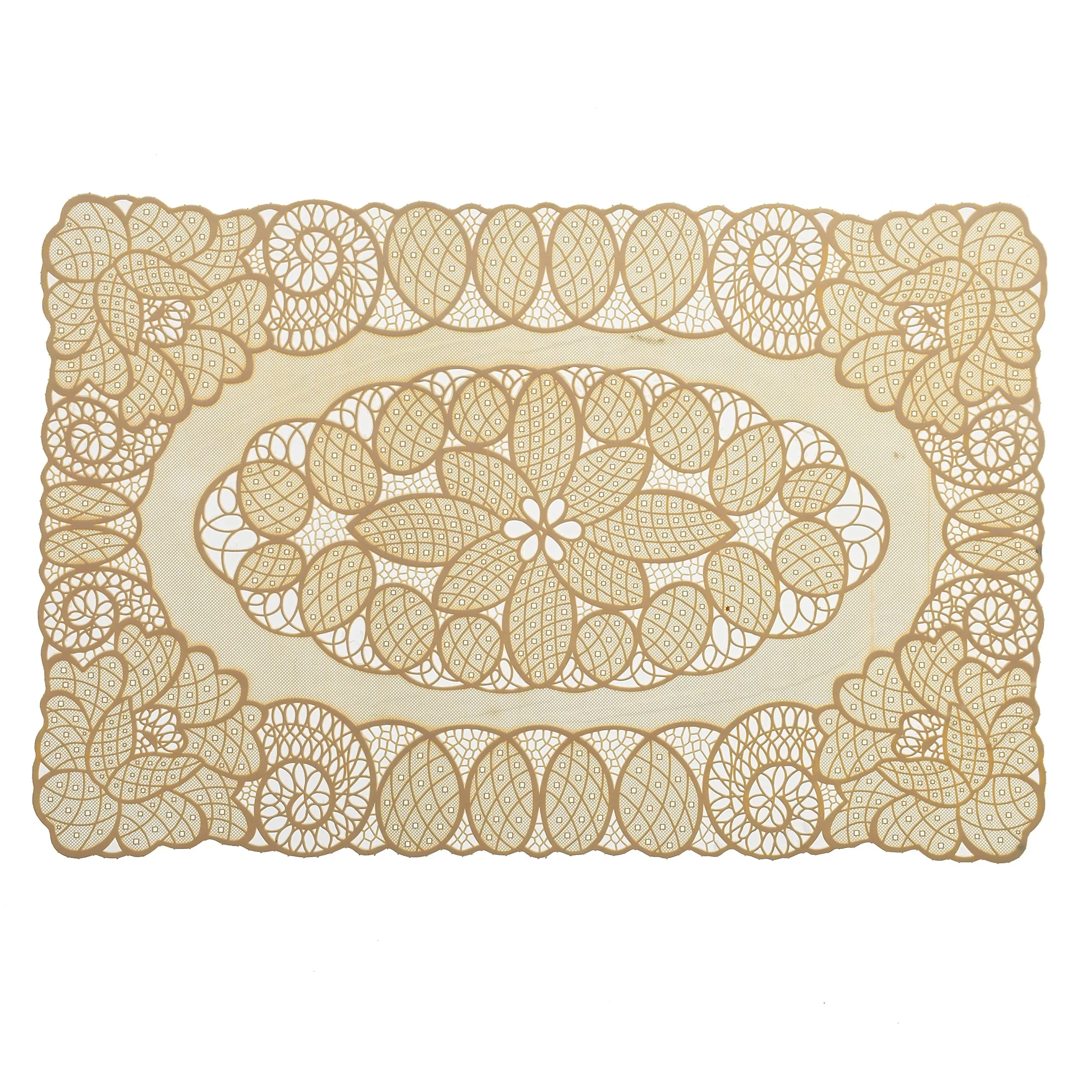 Heart Home Floral Design Virgin Viny Soft Fabric 6 Pieces Dining Table Placemat Set (Cream) HEART631