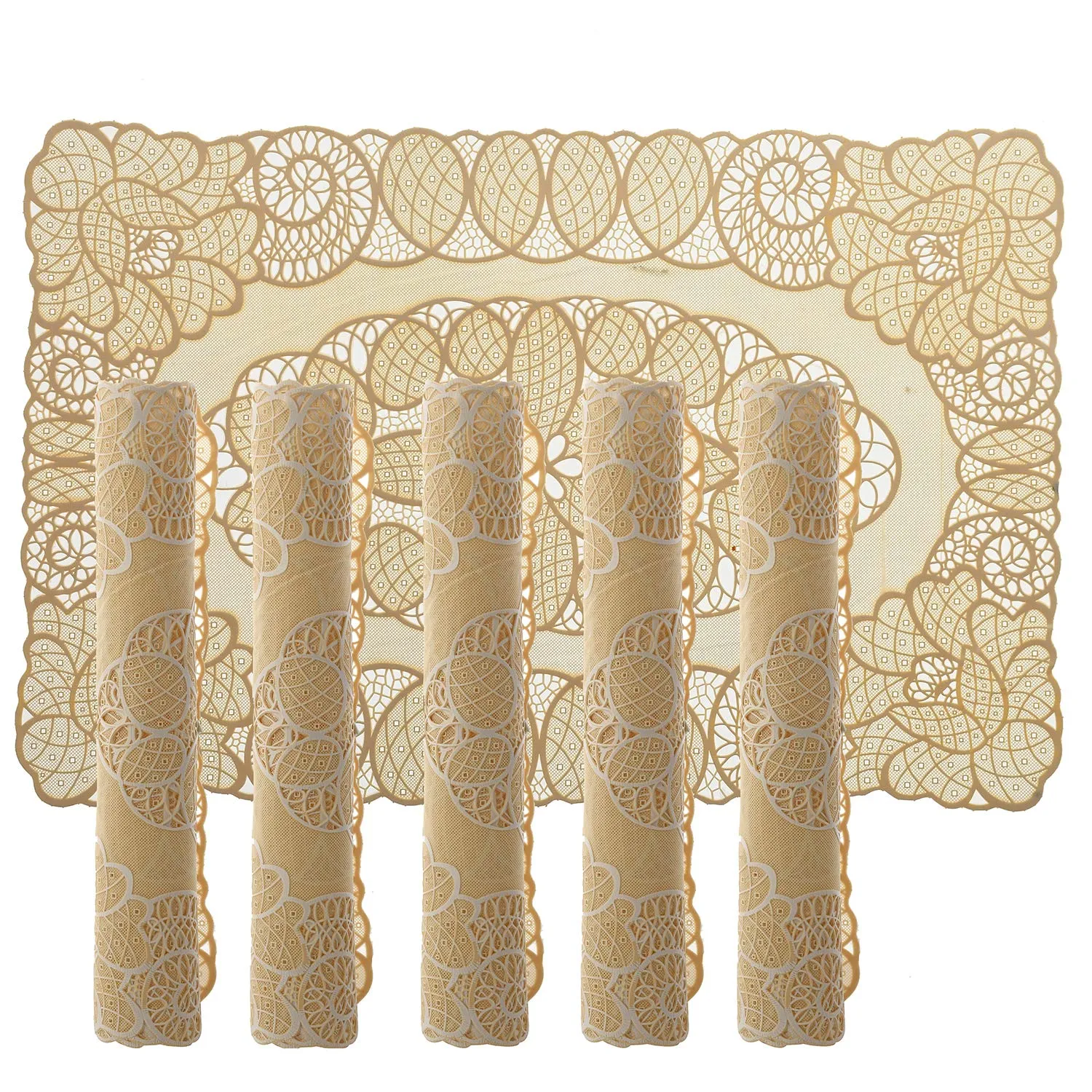 Heart Home Floral Design Virgin Viny Soft Fabric 6 Pieces Dining Table Placemat Set (Cream) HEART631