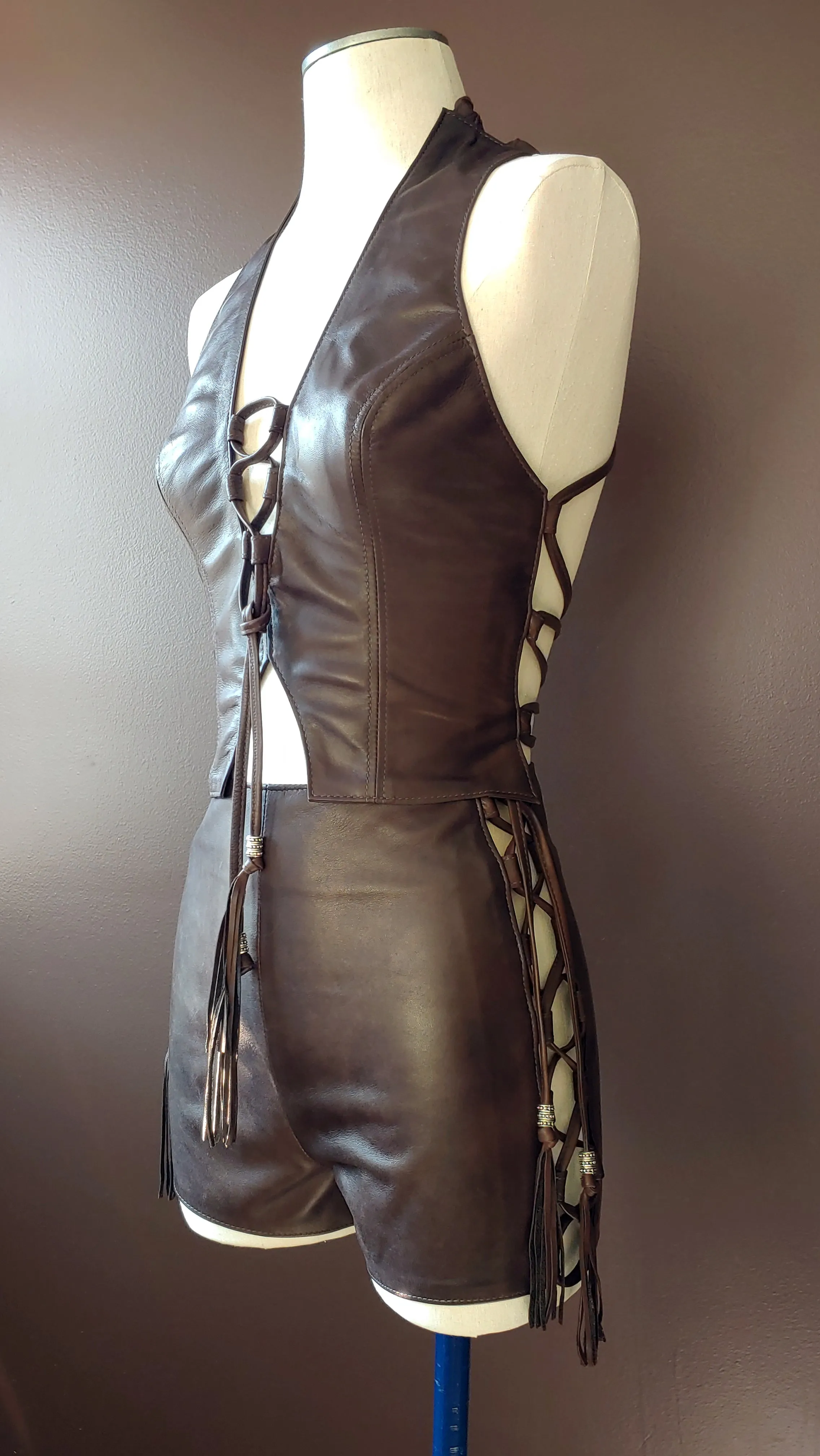 Heaven Sheepskin Leather Halter Crop Top | Backless Short Vest-Style - SS-1133C-sheep