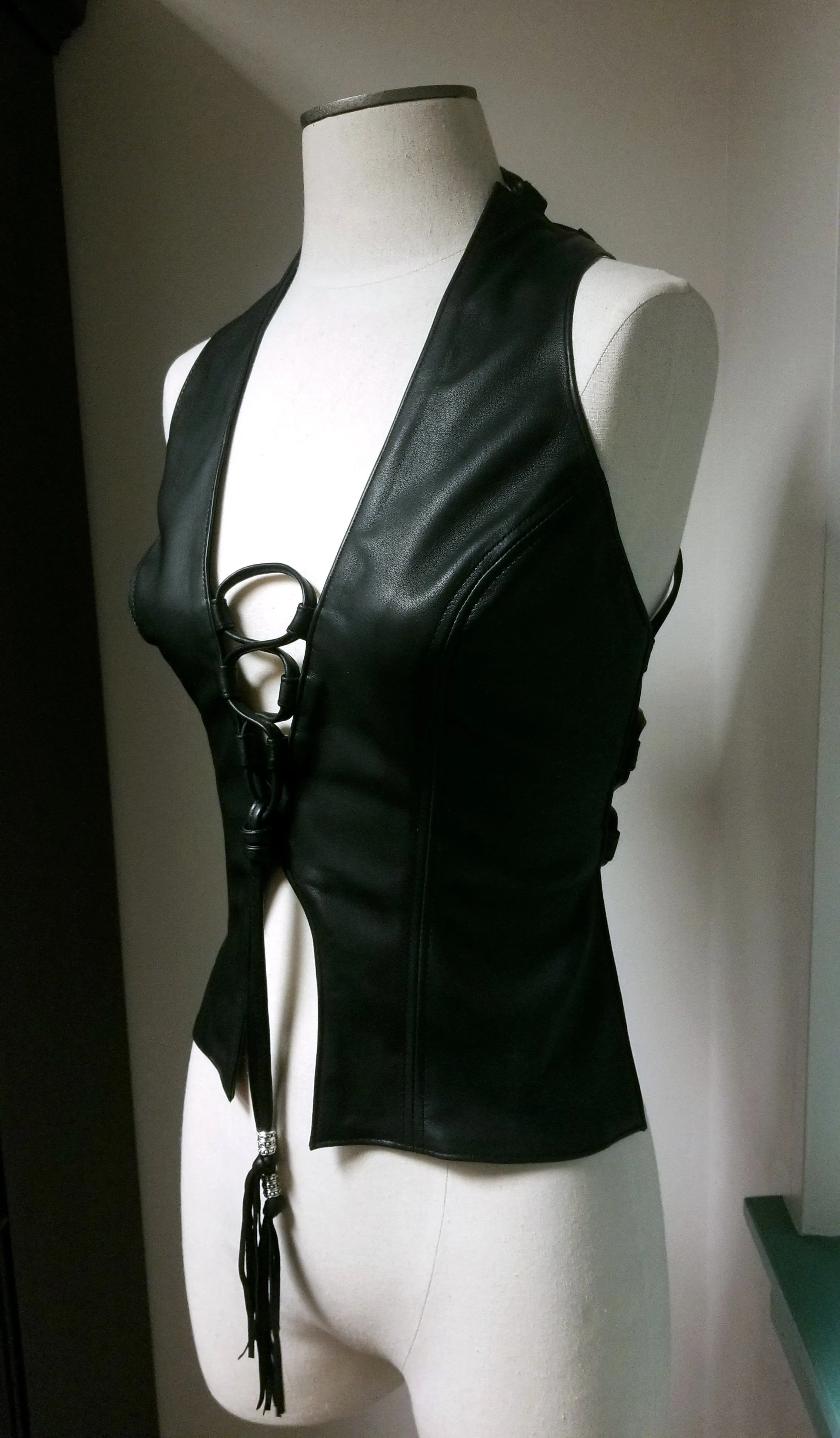 Heaven Sheepskin Leather Halter Top | Backless Style Vest  - SS-1133-sheep