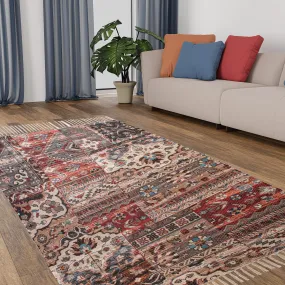HOMA DORN Chindi Handmade Printed Modern Dhurrie/Rugs/Carpet for Living Room/Drawing Room Enhanced Decor for Bedroom (Multicolor, 5 Feet x 7 Feet)