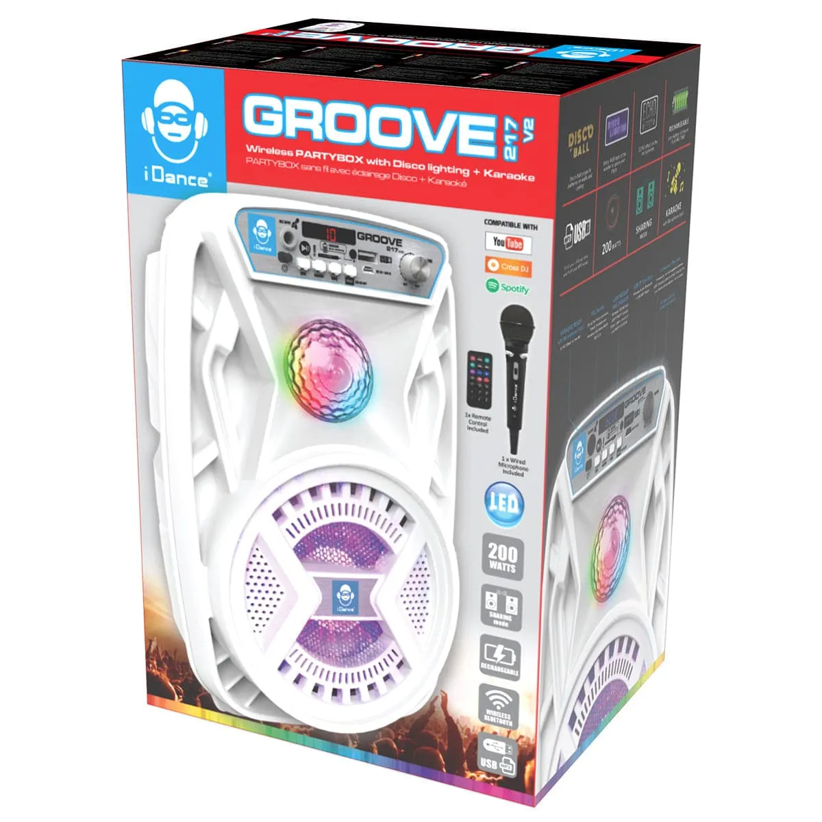 iDance Groove 217 Rechargeable BT Wireless Partybox with Disco Lighting   Karaoke ~ 200W