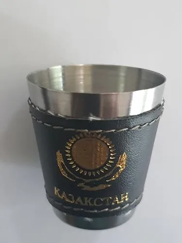 IndiHaatStore Souvenir Fridge Magnet of Kazakhstan, Central Asia, Metal Shot Glass Shape Magnet with Leather Finish 1.5x1.5 inches Approx
