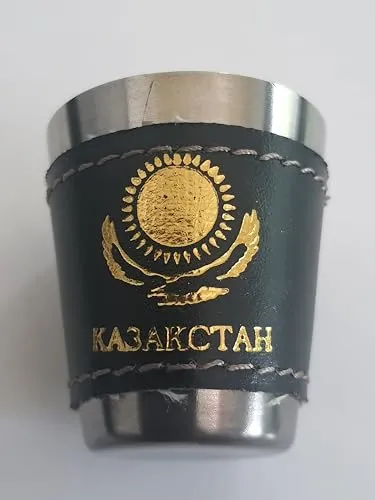 IndiHaatStore Souvenir Fridge Magnet of Kazakhstan, Central Asia, Metal Shot Glass Shape Magnet with Leather Finish 1.5x1.5 inches Approx