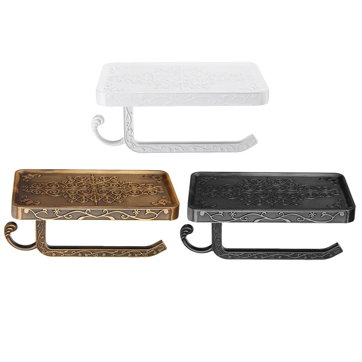 Ivory/Antique Gold/Black Color Zinc Alloy Wall Mounted Toilet Roll Tissue Holder Stand Phone Shelf Bathroom Paper Holder