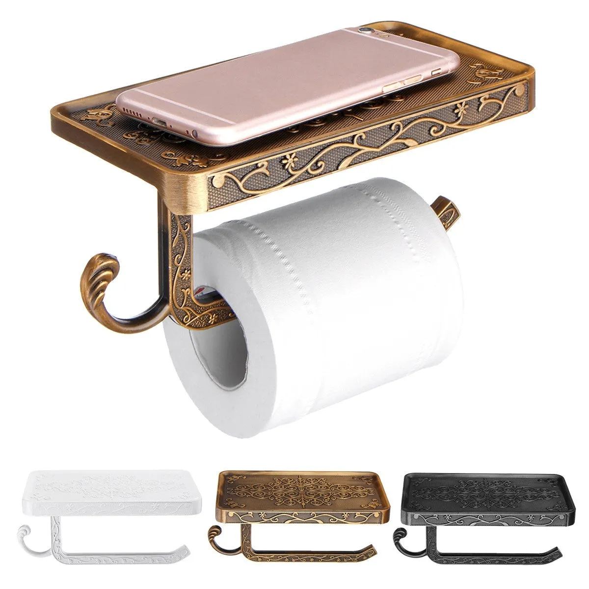 Ivory/Antique Gold/Black Color Zinc Alloy Wall Mounted Toilet Roll Tissue Holder Stand Phone Shelf Bathroom Paper Holder