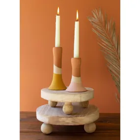Kalalou - SET OF TWO ROUND WOODEN RISERS WITH BALL FEET - CFAN1064
