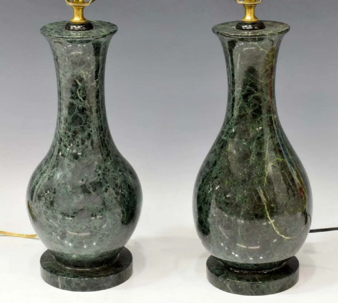 Lamps, Table, Dark Green Marble, 20th Century, Vasiform Standard,Gorgeous!!!!
