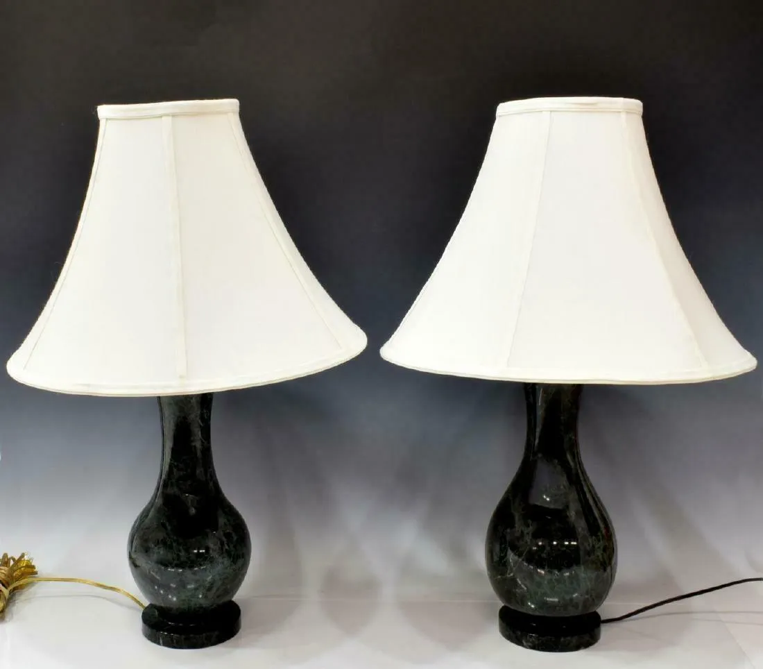 Lamps, Table, Dark Green Marble, 20th Century, Vasiform Standard,Gorgeous!!!!