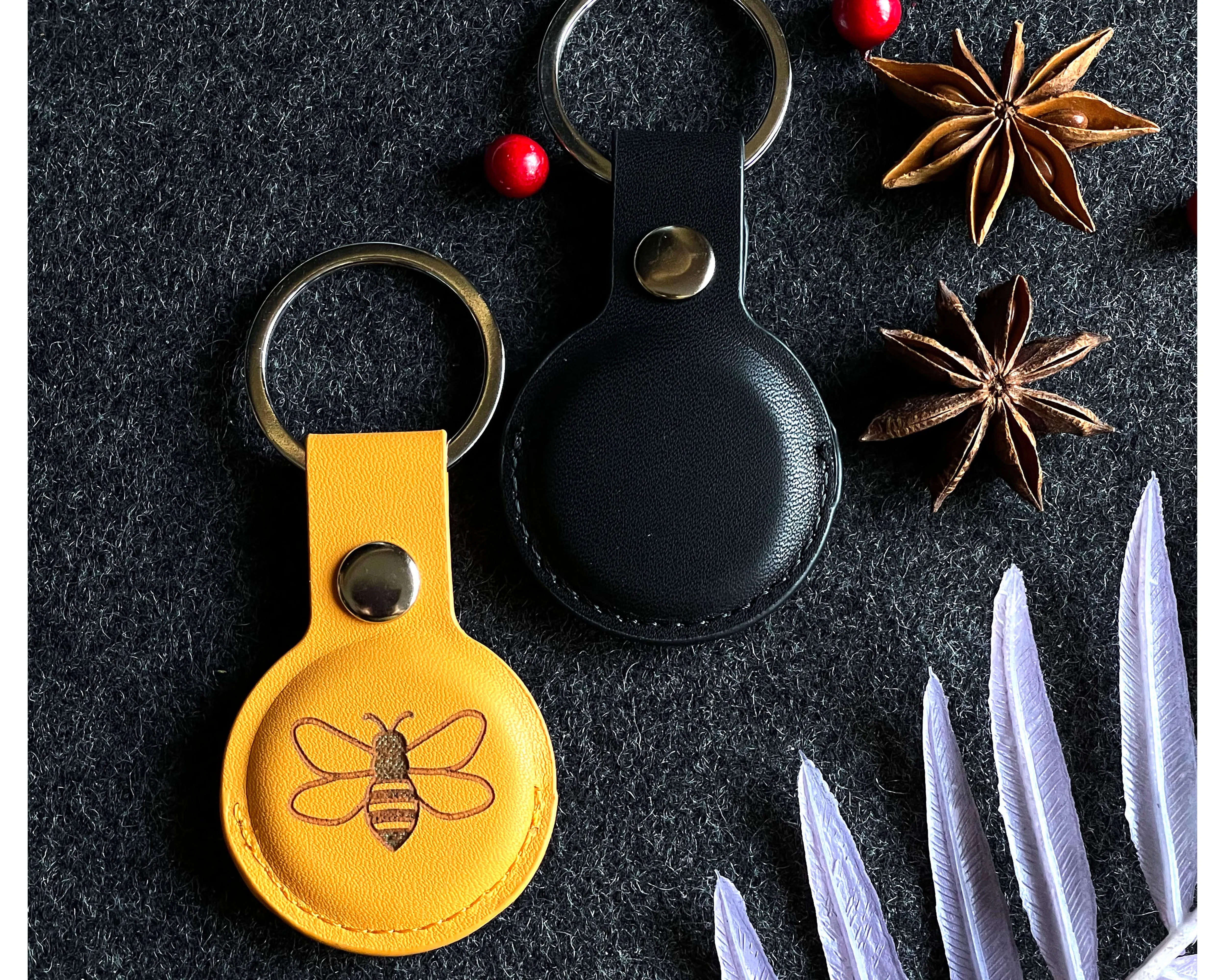 Leather Airtag Holder Black
