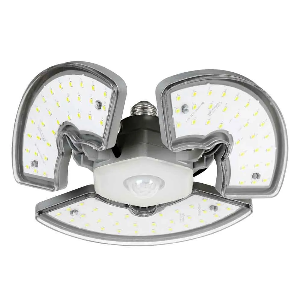 LED Garage Light Bulb with Motion Sensor, 7500lm, 5000K, 3 Adjustable Panels, E26, 120V