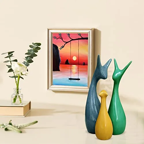 LIFEHAXTORE® Home Decor Lucky Deer Family Piano Gloss Finish Ceramic Figures - (Set of 3, Yellow, Blue, Green)