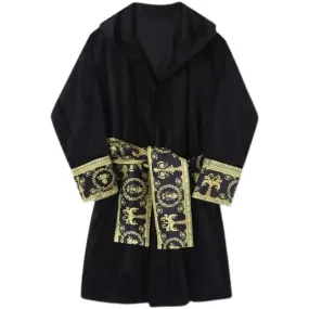 Luxury Velvet Robe With Hood and Gold Embroidery One Size Fits All