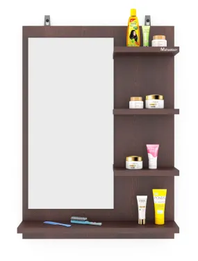 Mahaakaay Star Wall Mount Dressing Mirror with Shelf Engineered Wood Wenge Size70X50X10 cm